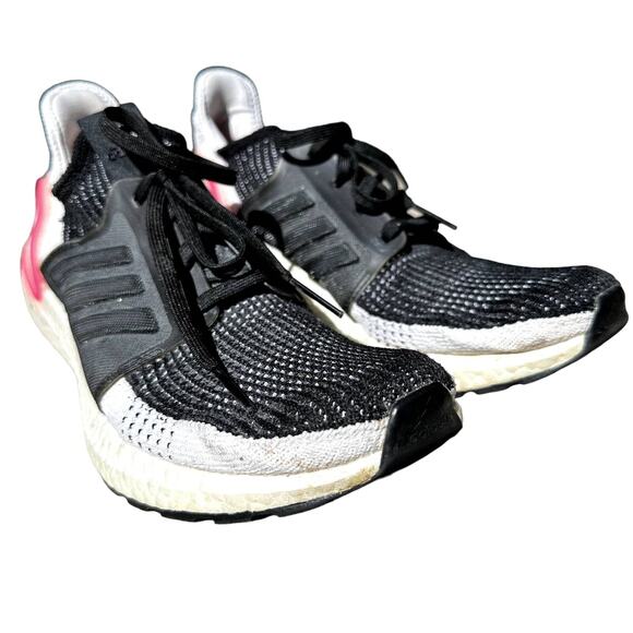 Adidas Ultraboost 19 Running Shoes Athletic Active Knitted Pink Black White 11 - Picture 2 of 7